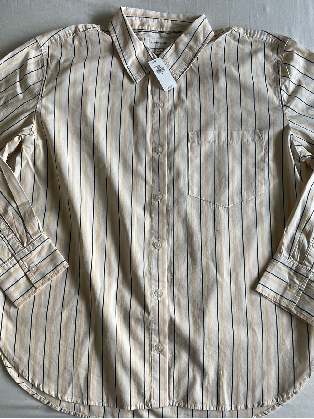 Banana Republic Cream Button-Up Shirt with Navy & Yellow Stripes